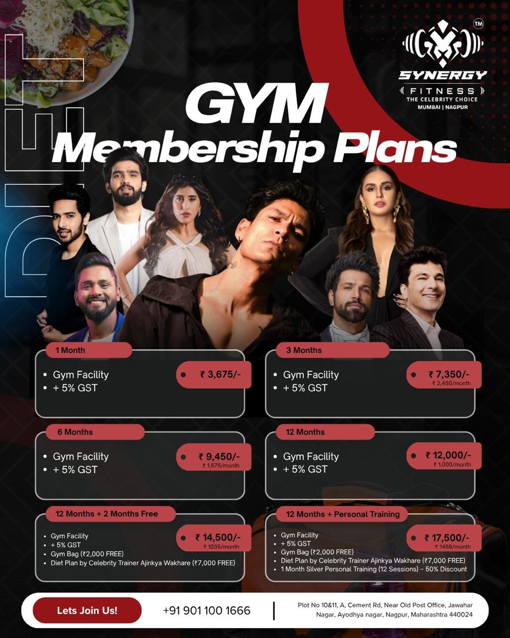 Original Synergy Fitness South Nagpur membership brochure, showing all six plans and inclusions, unchanged.