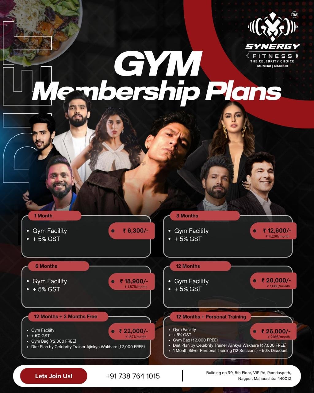 Original Synergy Fitness Ramdaspeth membership brochure, showing all six plans and inclusions, unchanged.