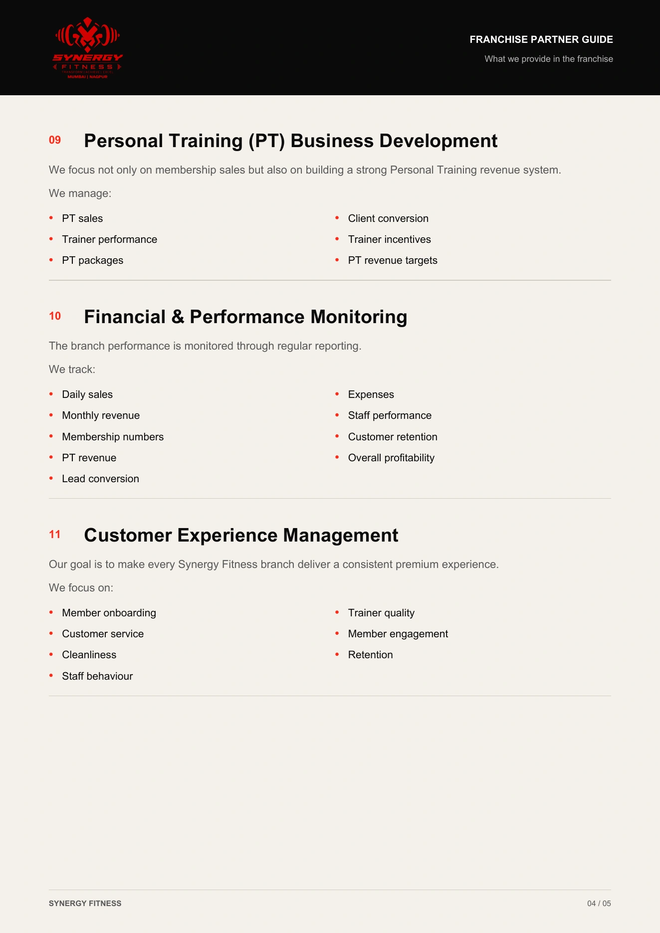 Synergy Franchise Partnership Guide, page 4 of 5. Readable text version is available below.