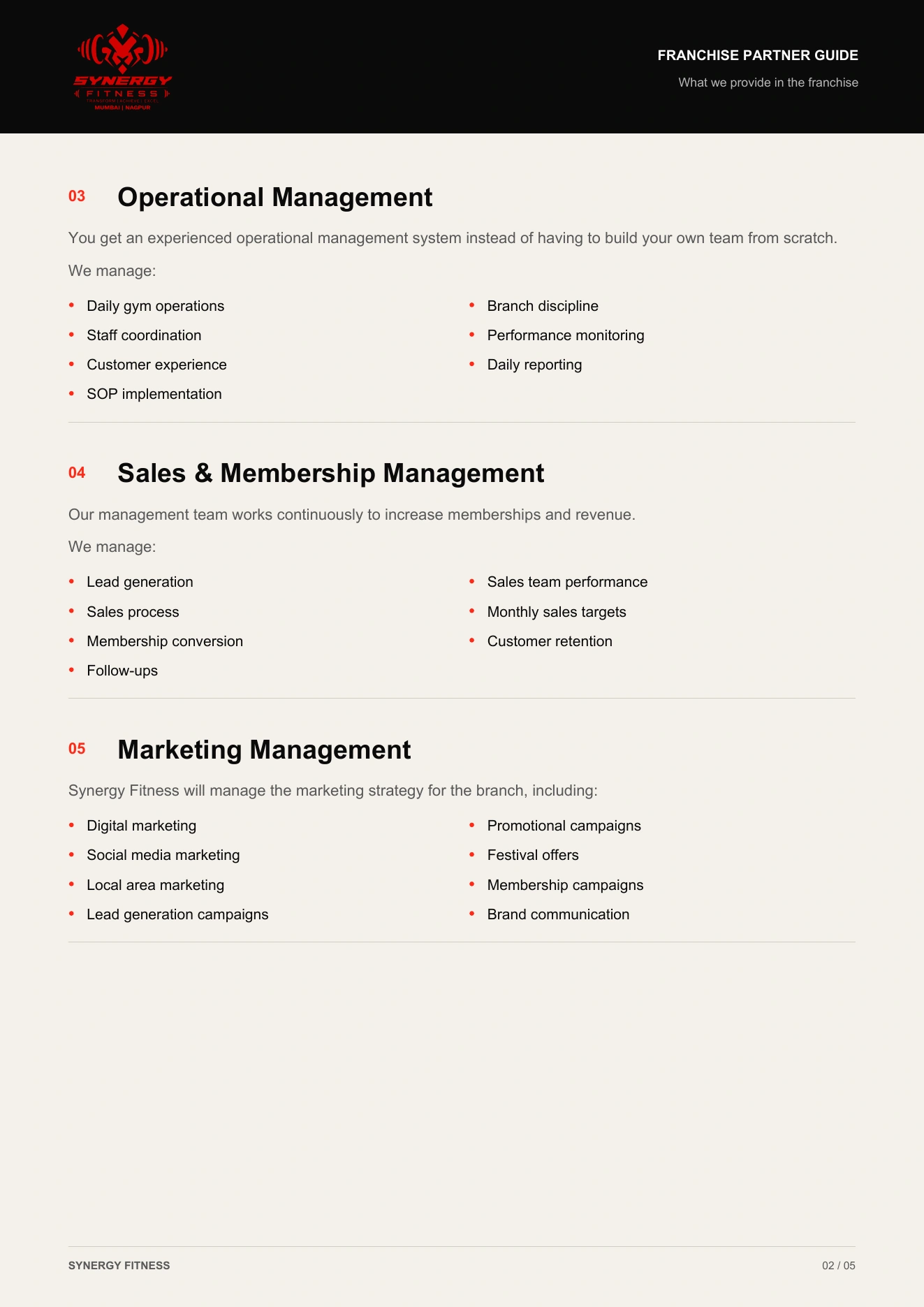 Synergy Franchise Partnership Guide, page 2 of 5. Readable text version is available below.